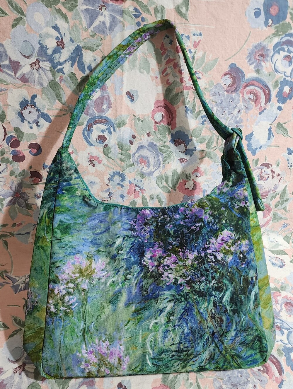 NWT BAGGU MOMA Nylon Shoulder Bag AGAPANTHUS CLAUDE MONET